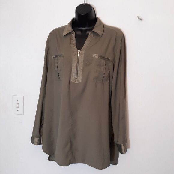 Chico's Tops - Chico's olive green zip neckline blouse